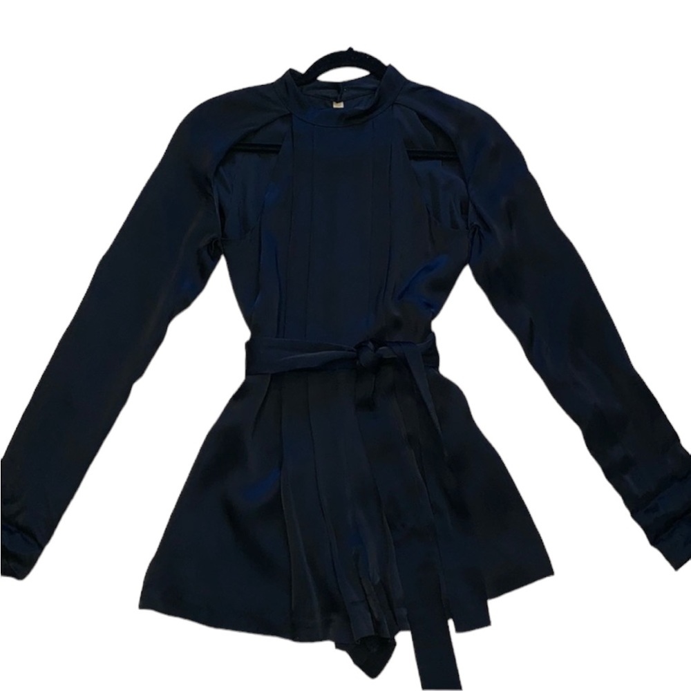 C/Meo Black Satin Can't resist long sleeve cut out Romper - Picture 2 of 6